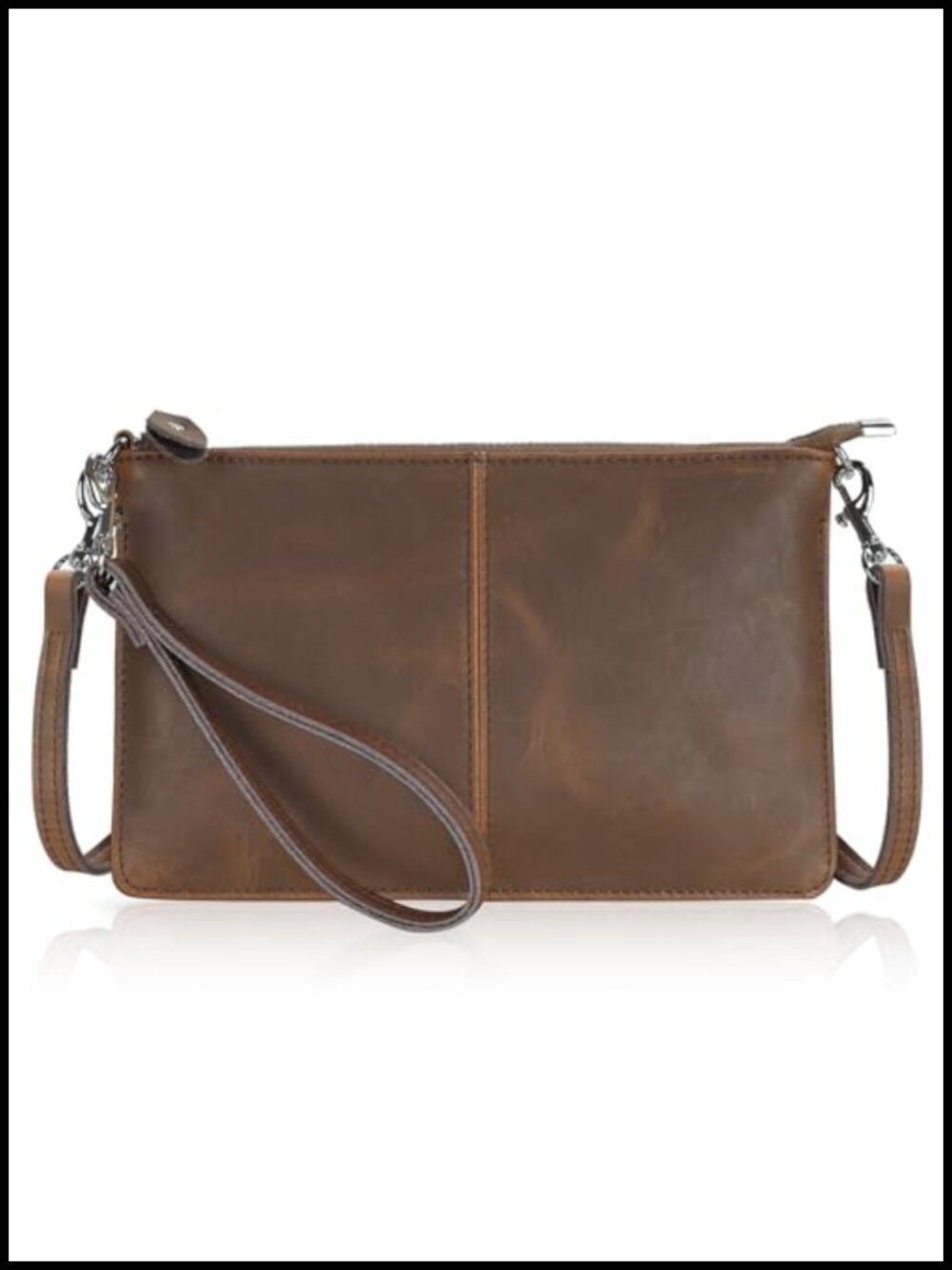 Genuine Leather Small Crossbody Bag Wristlet Wallet RFID Blocking
